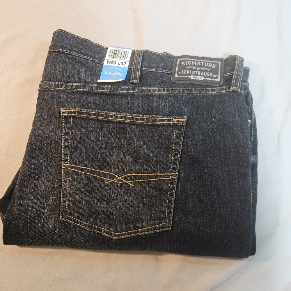 Levis Signature Gold Slim Straight Jeans Mens 50x32 Dark Wash Flex Denim NEW